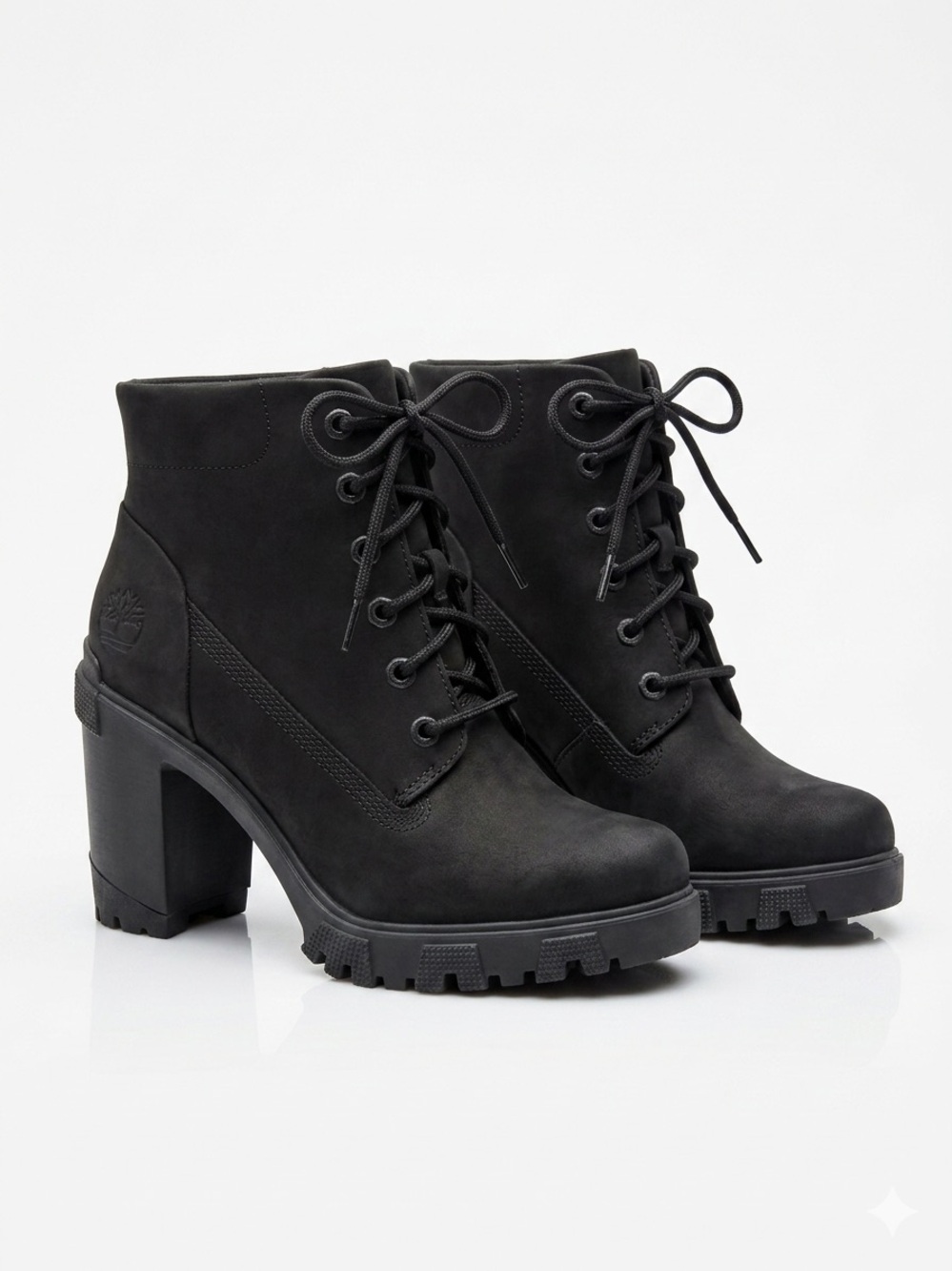 Timberland Black Suede High Heel Combat Ankle Boots- Women 7.5 (Worn Once)